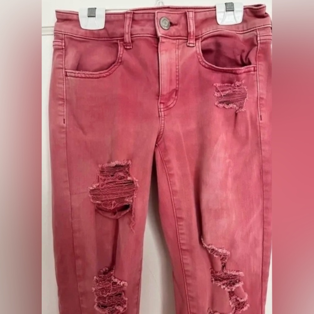 American Eagle Outfitters Distressed Red Skinny Jeans